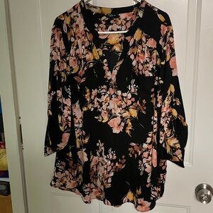 Torrid Black and Pink Floral Blouse